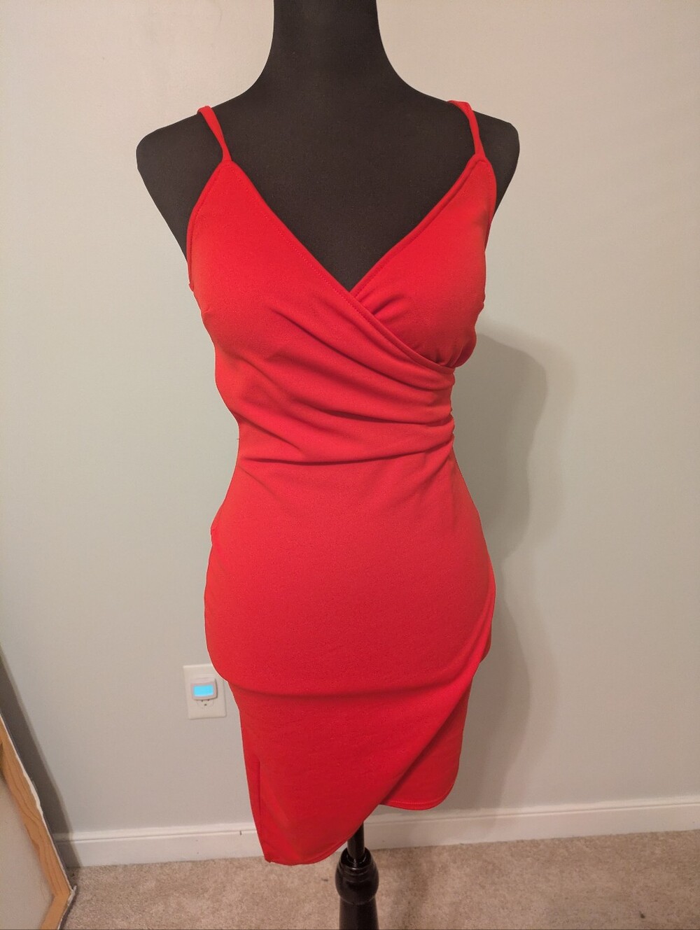 Planet Gold Red Asymmetrical Slip Dress Size S Bodycon Stretch Wrap Straps